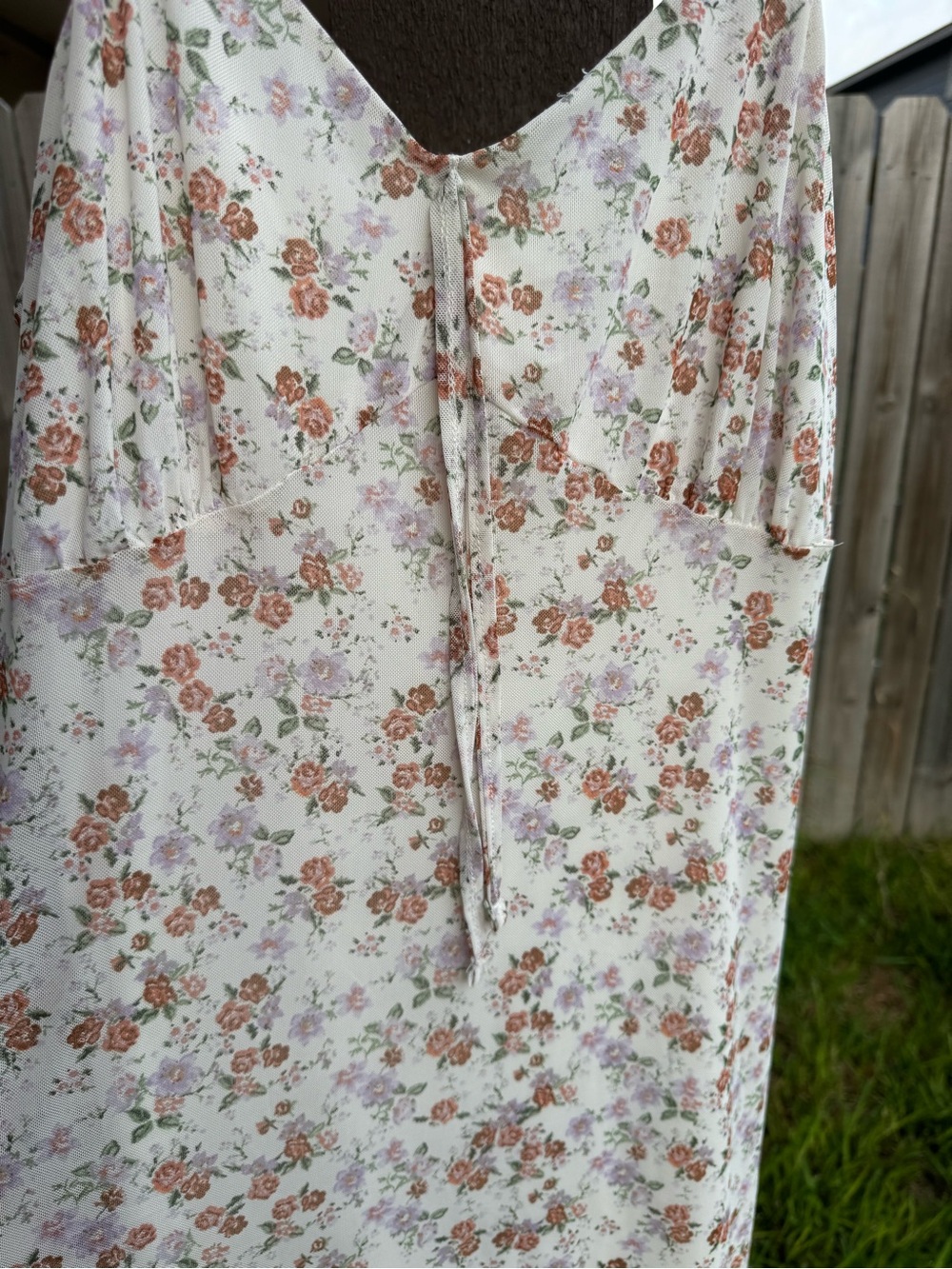 90s style Summer Dress - White with Brown & Pink Floral - Picture 6 of 6